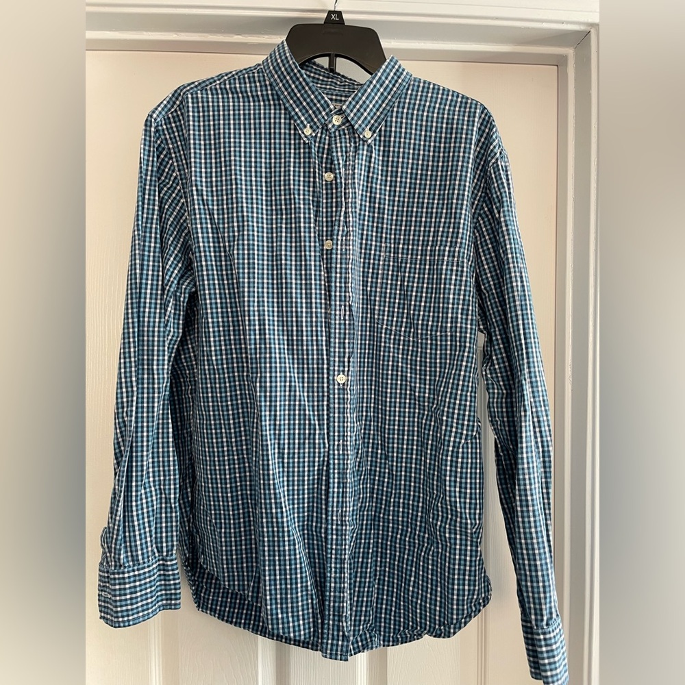 J.Crew button down shirt in blue and aqua plaid size xl regular fit cotton